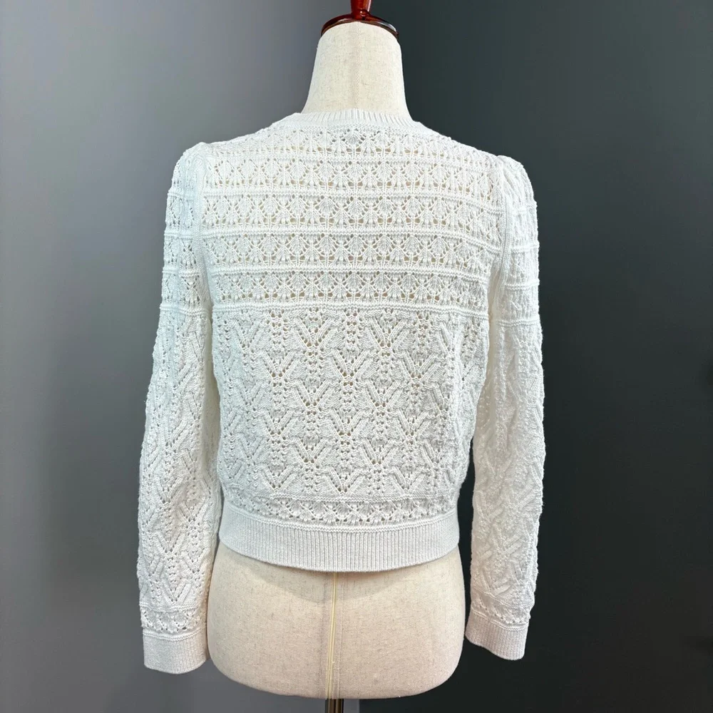 Boden Loose Knit Crew Neck Cropped Sweater Size XS White Preppy Classic Cotton - Picture 4 of 9